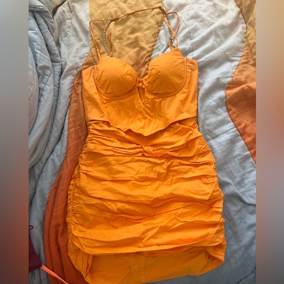 Oh Polly Ruched Corset Mini Dress in Orange - Picture 3 of 3